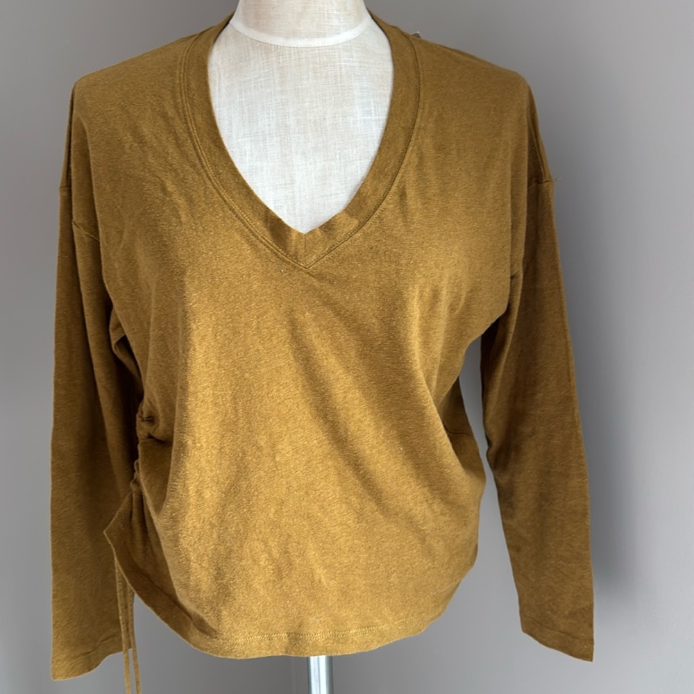 LS Linen Gather Tee olive skull brand